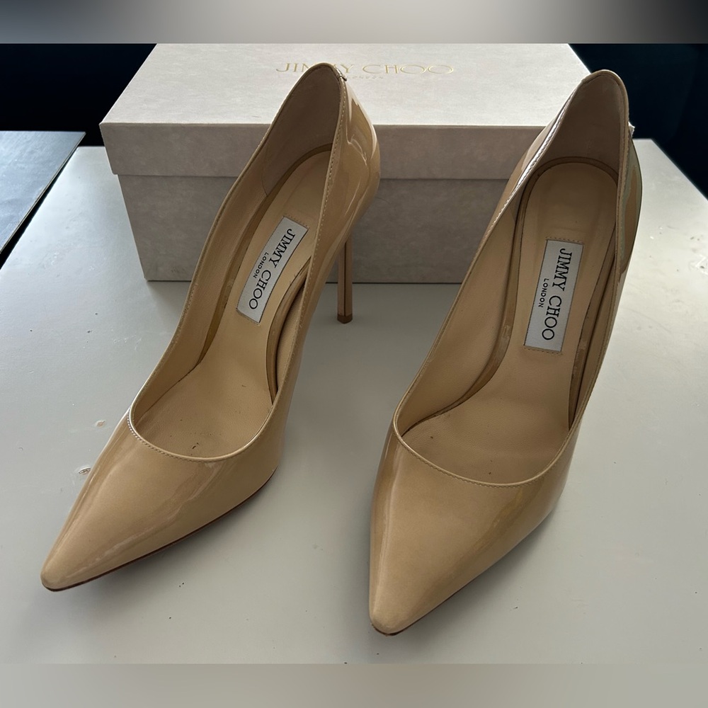 Jimmy Choo Romy 100 Nude Patent sz 39 1/2